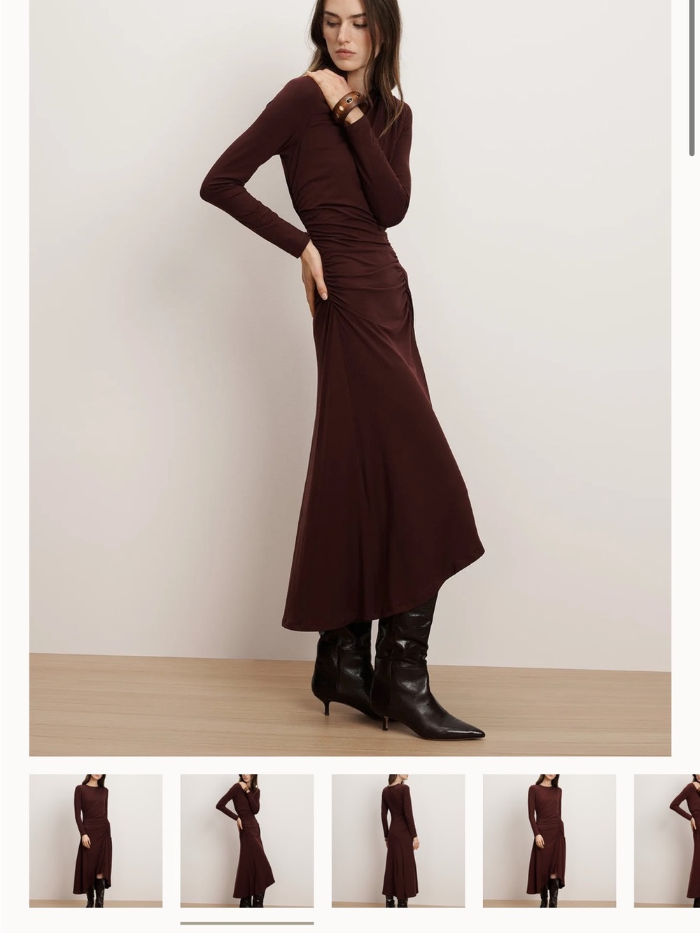 Veronica Beard Long-Sleeve Asymmetric Hem Dress in Burgundy